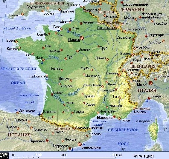 Географическая карта Франции